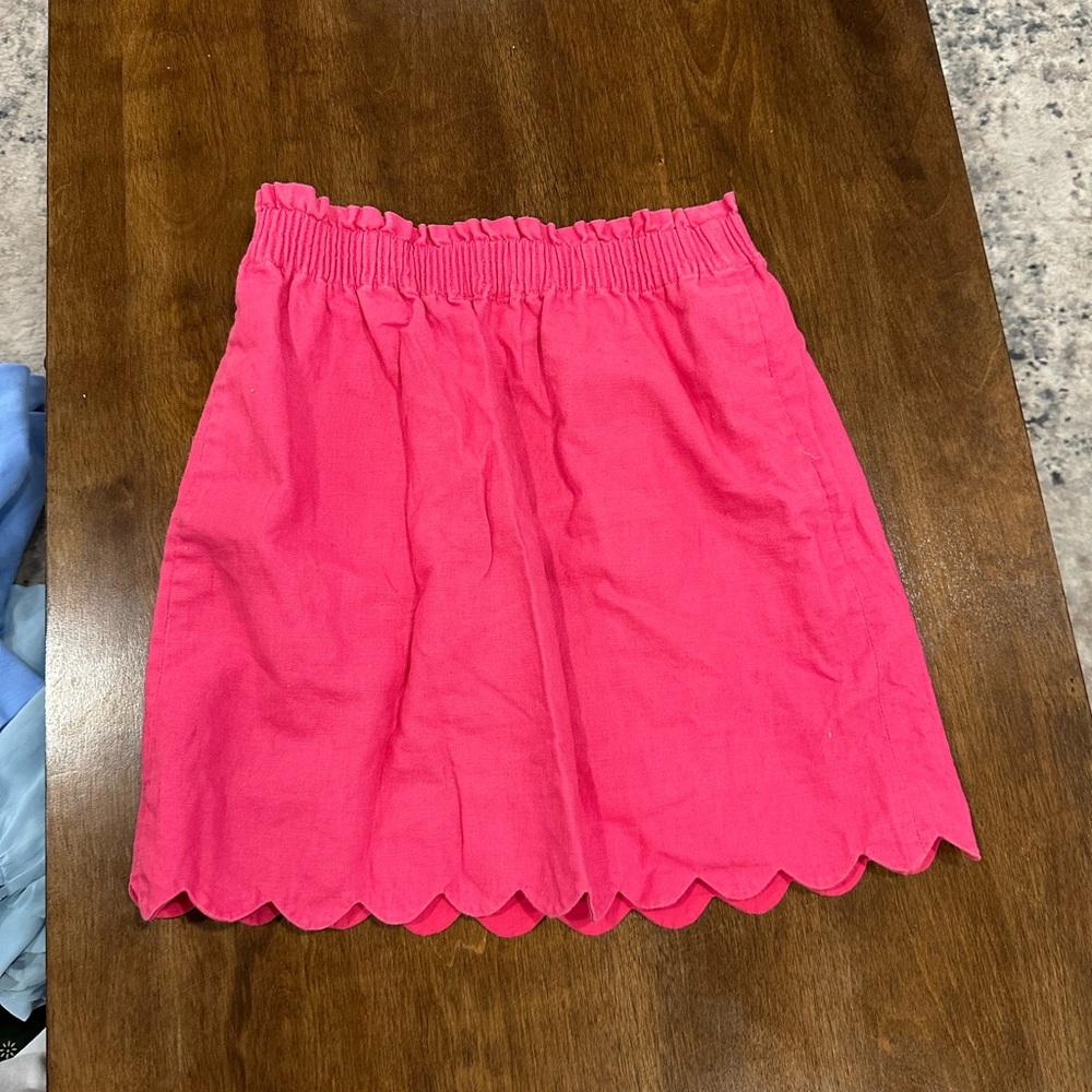 J. Crew Vibrant Pink Linen Mini Skirt with Scalloped Hem